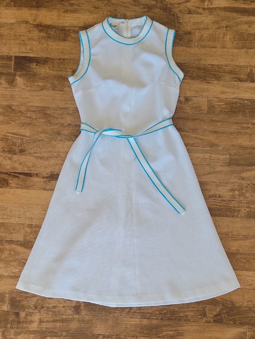 Vintage Sleeveless Light Blue Belted A-Line Dress